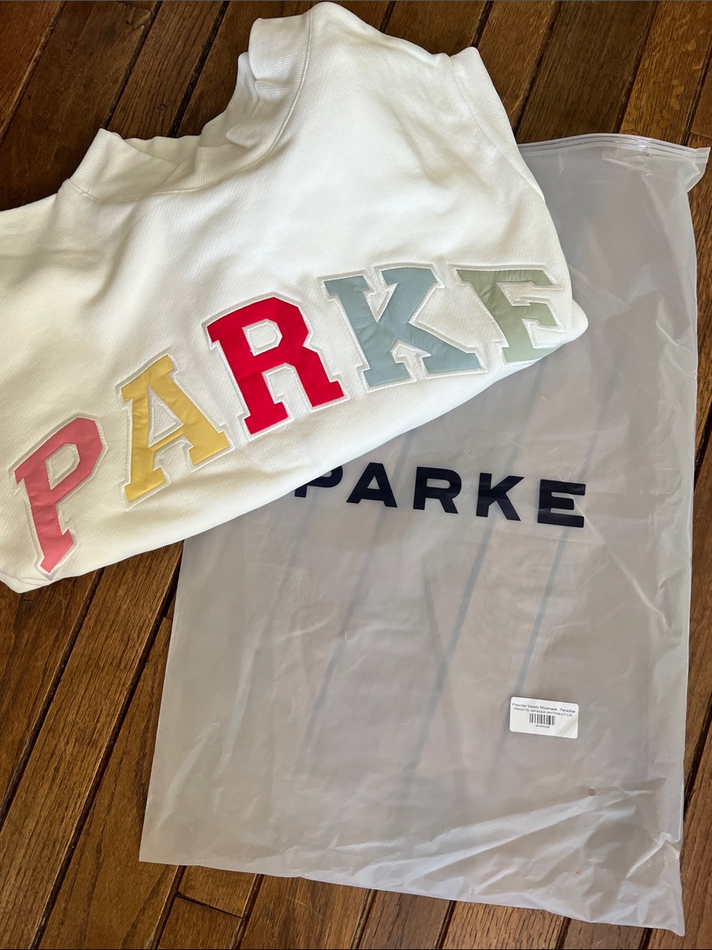 PARKE Paradise Multicolor Varsity Heritage Mockneck Size L/XL New In Bag NWT